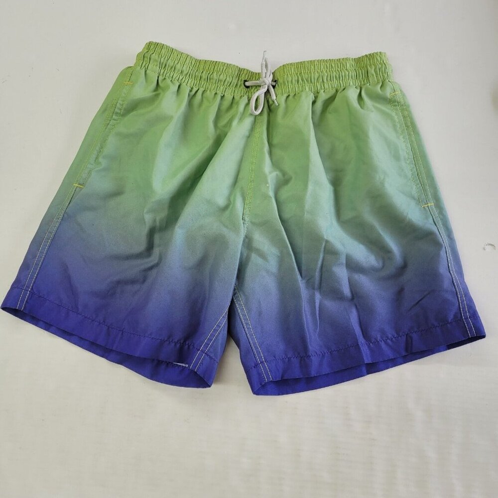 Trunks Swim Bottom Mens M Green/Blue Mesh Lined 6" Logo‎ Stretch Beach Surf Luau